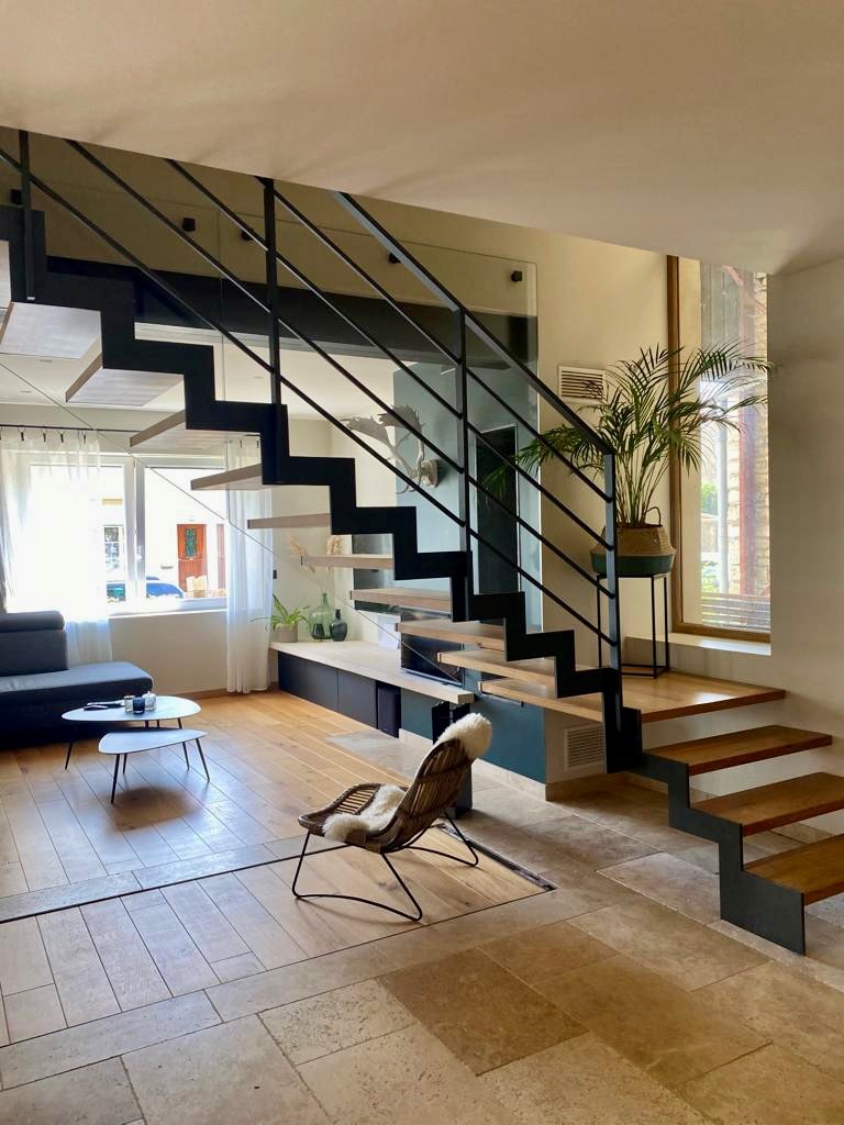 Escalier 1/4 tournant type Ferro en bois et en acier en Meurthe-et-Moselle